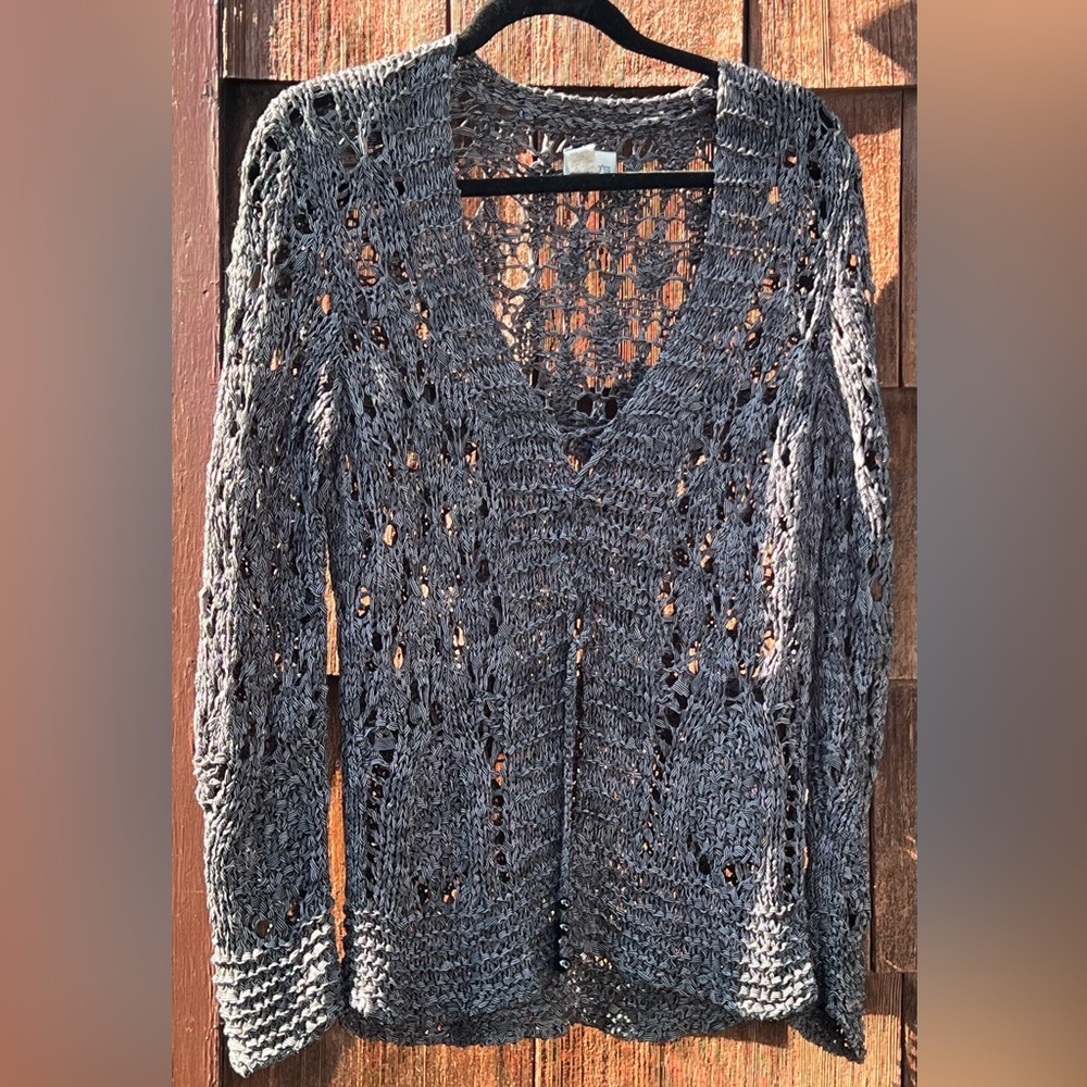 Chico’s Black and White Cardigan Sweater (crochet look)
